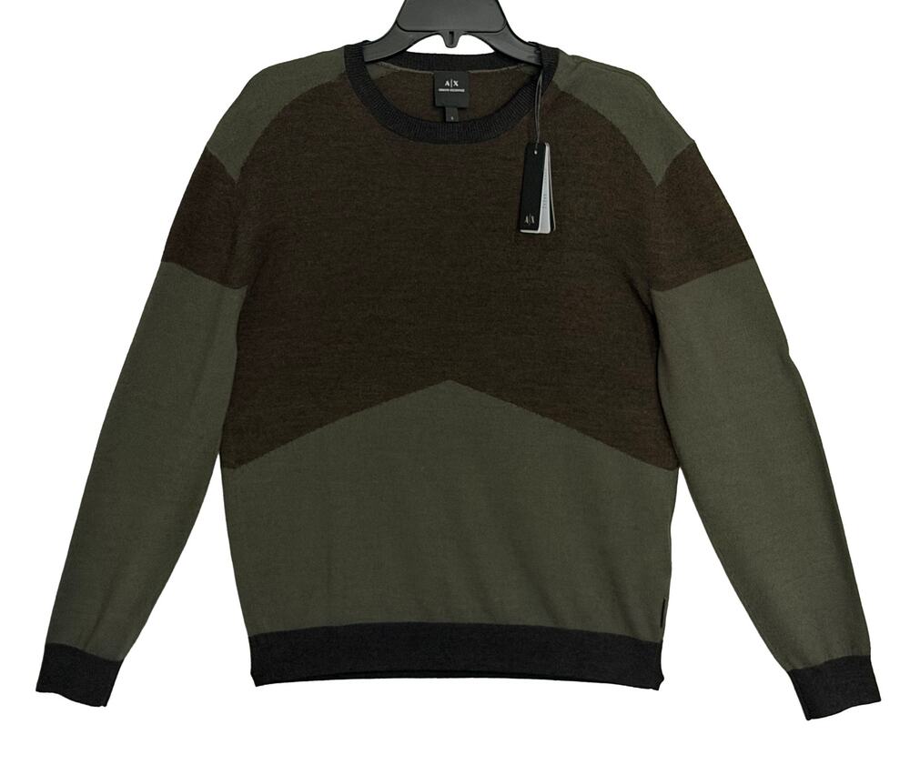 Armani Exchange Sweater Men's Small Crew Neck Lightweight Wool Color-Block NWT